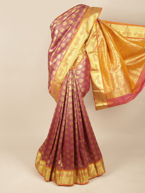 

Pothys Violet & Gold-Toned Woven Design Zari Pure Silk Saree