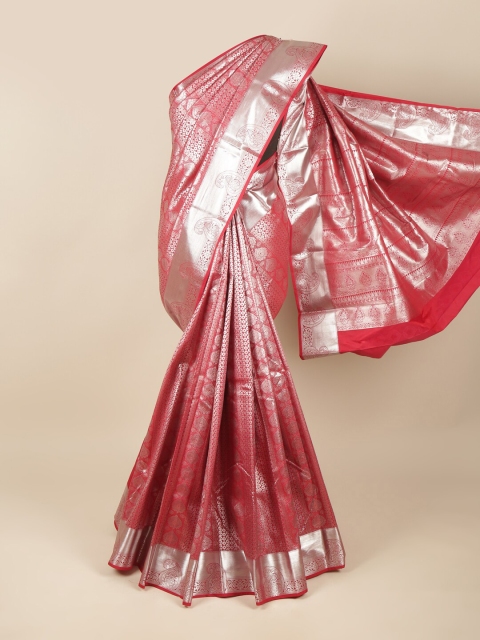 

Pothys Red & Silver-Toned Woven Design Zari Pure Silk Saree