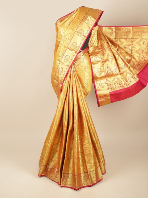 

Pothys Gold-Toned & Pink Woven Design Zari Pure Silk Saree