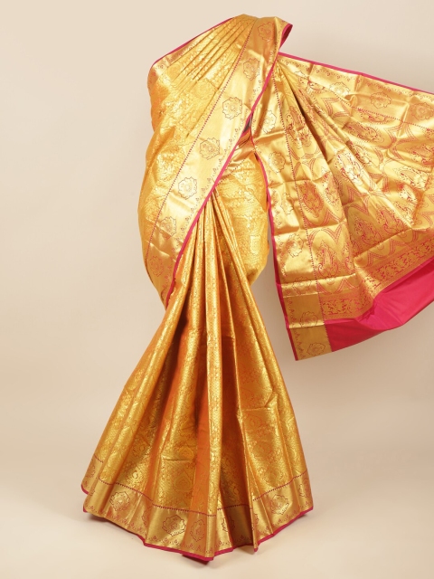

Pothys Gold-Toned & Magenta Ethnic Motifs Zari Pure Silk Saree