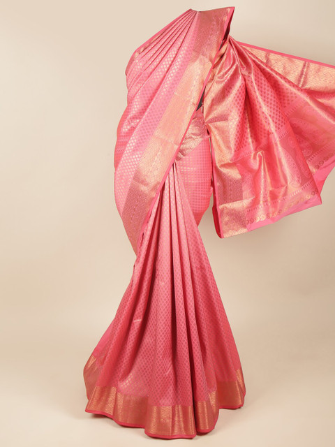 

Pothys Pink & Gold-Toned Ethnic Motifs Pure Silk Saree