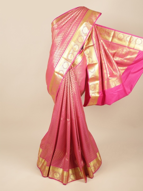

Pothys Pink & Gold-Toned Woven Design Pure Silk Saree