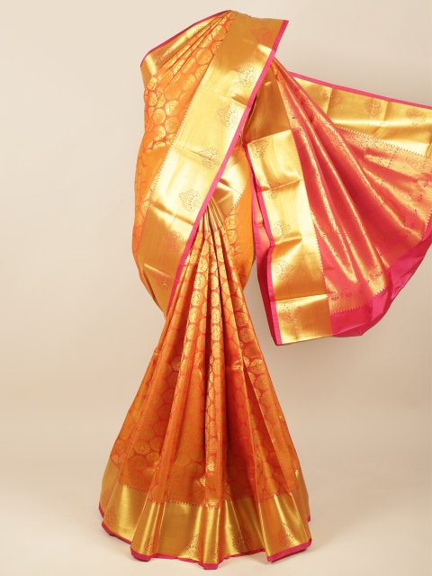 

Pothys Orange & Fuchsia Ethnic Motifs Zari Pure Silk Saree