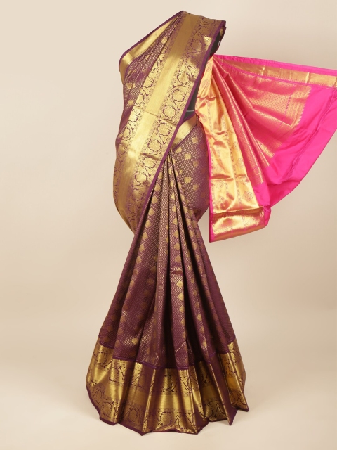 

Pothys Violet & Magenta Floral Zari Pure Silk Saree