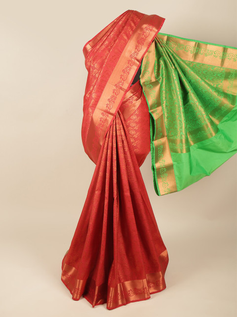 

Pothys Red & Golden-Toned Woven Design Zari Border Pure Silk Saree