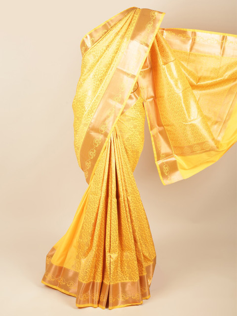 

Pothys Yellow & Gold-Coloured Paisley Zari Pure Silk Saree