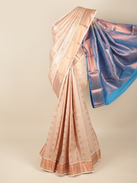 

Pothys Cream-Coloured & Blue Woven Design Zari Pure Silk Saree