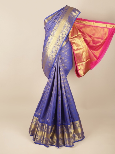 

Pothys Blue & Magenta Ethnic Motifs Zari Pure Silk Saree