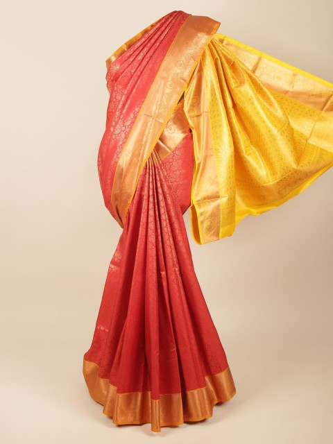 

Pothys Red & Yellow Floral Zari Pure Silk Saree