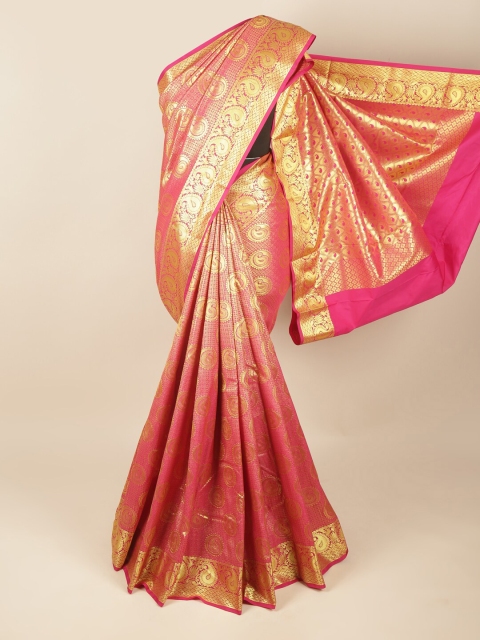 

Pothys Pink & Gold-Toned Woven Design Zari Pure Silk Saree