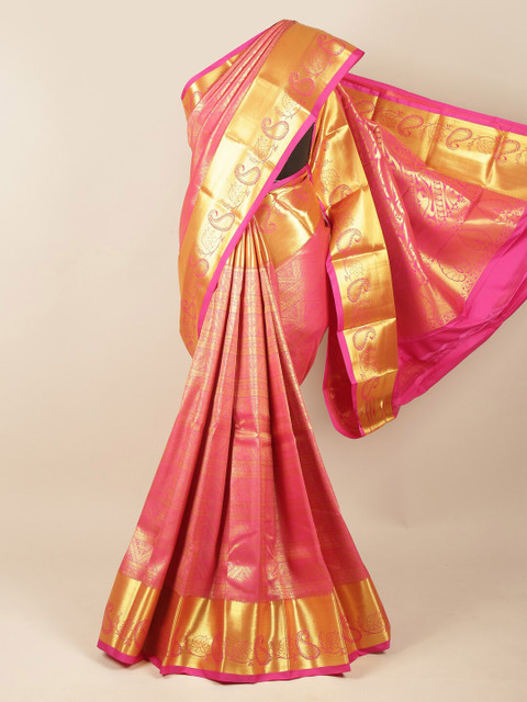 

Pothys Pink & Gold-Toned Ethnic Motifs Pure Silk Saree