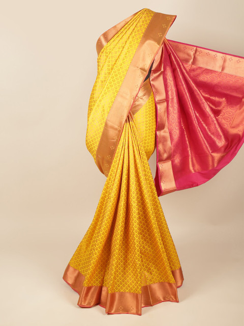 

Pothys Yellow & Fuchsia Ethnic Motifs Zari Pure Silk Saree