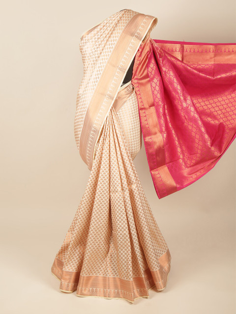 

Pothys Cream-Coloured & Gold-Toned Woven Design Zari Pure Silk Saree