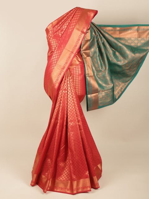 

Pothys Green & Copper-Toned Ethnic Motifs Zari Pure Silk Saree