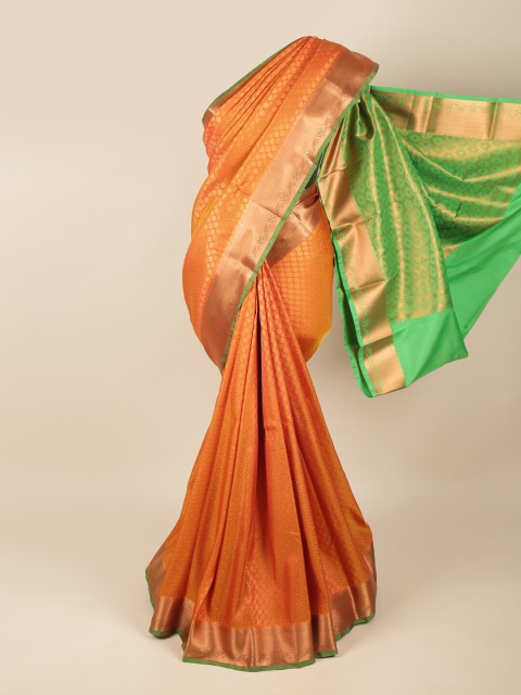 

Pothys Orange & Green Woven Design Pure Silk Saree