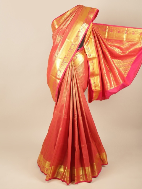 

Pothys Pink & Gold-Toned Ethnic Motifs Zari Pure Silk Saree