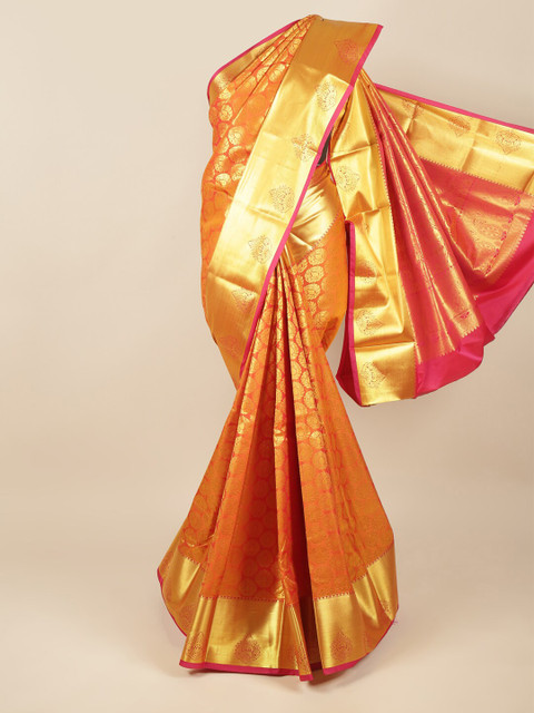 

Pothys Orange & Gold-Toned Woven Design Zari Pure Silk Saree
