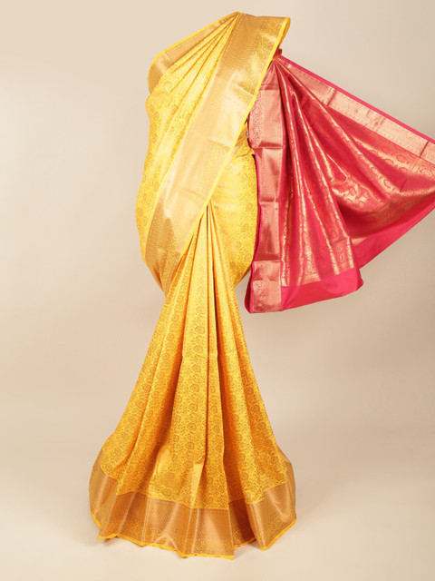 

Pothys Yellow & Gold-Toned Woven Design Zari Pure Silk Saree
