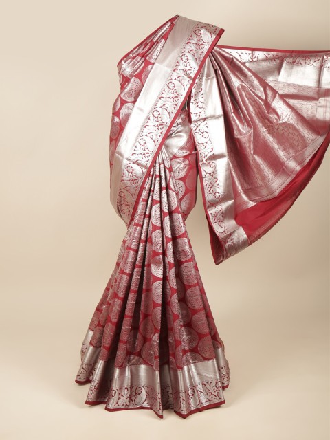 

Pothys Maroon & Silver-Toned Ethnic Motifs Zari Pure Silk Saree