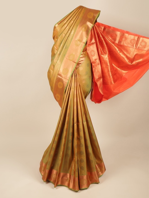 

Pothys Green & Orange Ethnic Motifs Zari Pure Silk Saree