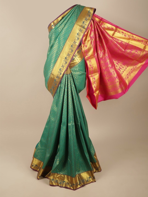 

Pothys Green & Magenta Floral Zari Pure Silk Saree