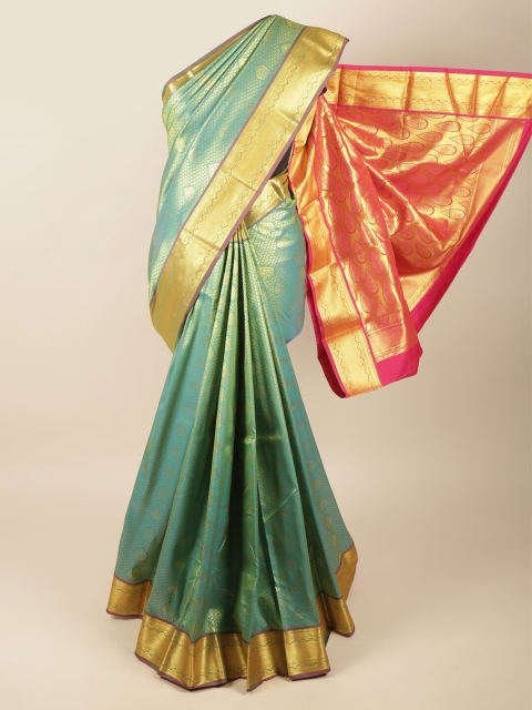 

Pothys Green & Fuchsia Ethnic Motifs Zari Pure Silk Saree
