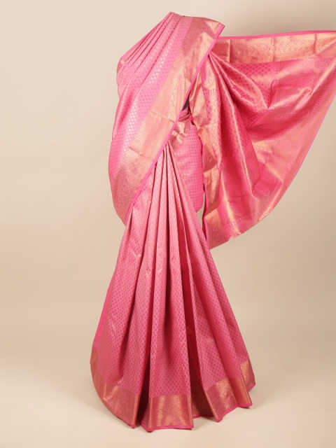 

Pothys Pink & Gold-Toned Woven Design Zari Pure Silk Saree