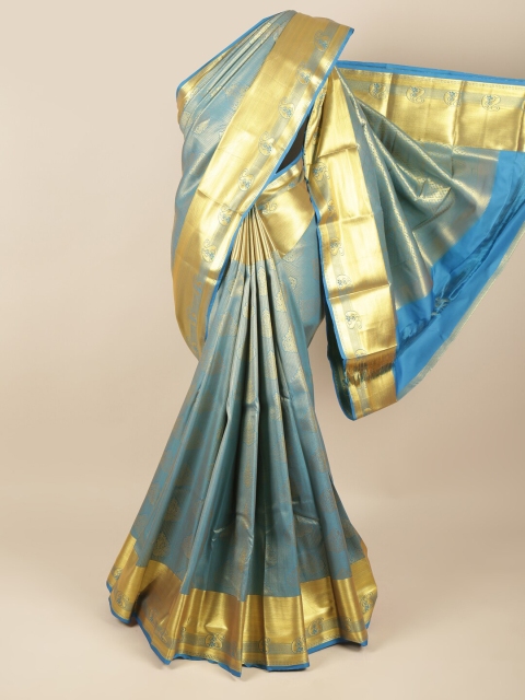 

Pothys Blue & Gold-Toned Ethnic Motifs Zari Pure Silk Saree