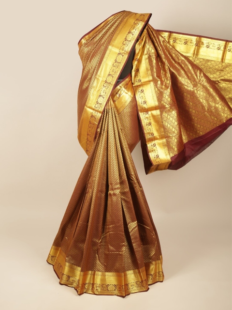 

Pothys Maroon & Gold-Toned Ethnic Motifs Zari Pure Silk Saree