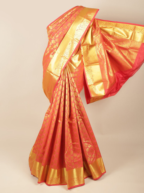 

Pothys Pink & Gold-Toned Ethnic Motifs Zari Pure Silk Saree