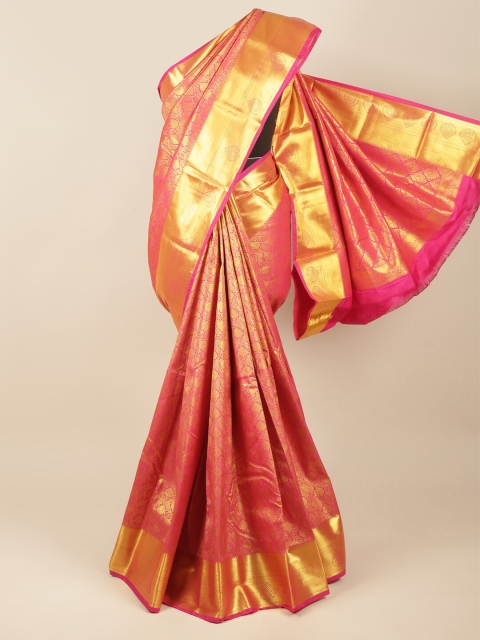 

Pothys Pink & Gold-Toned Ethnic Motifs Zari Pure Silk Saree