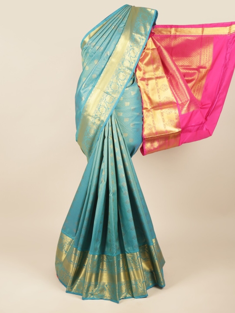 

Pothys Blue & Magenta Ethnic Motifs Zari Pure Silk Saree