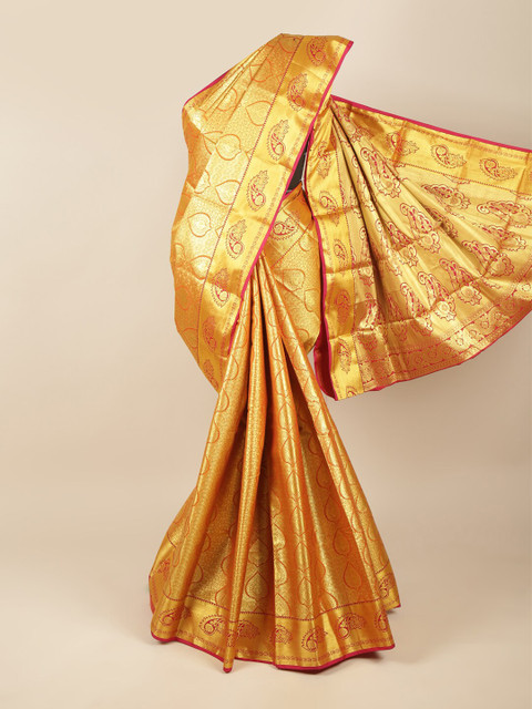 

Pothys Gold-Toned & Red Ethnic Motifs Pure Silk Saree