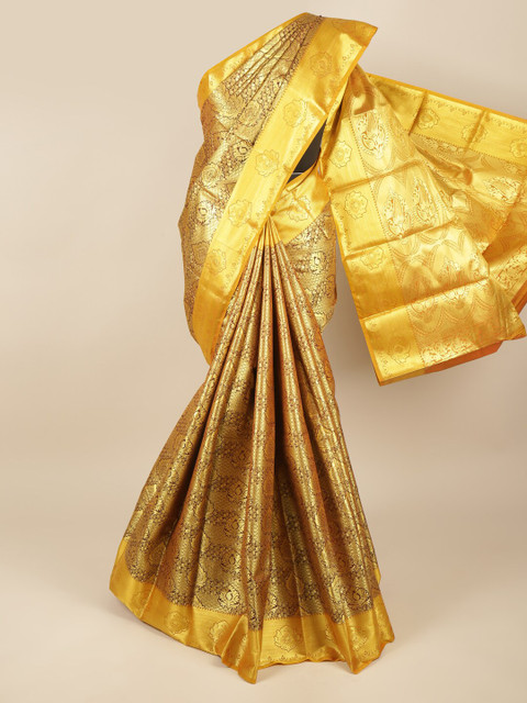 

Pothys Brown & Gold-Toned Ethnic Motifs Zari Pure Silk Saree