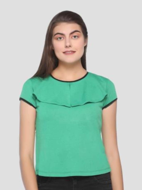

armure Sea Green Solid Crepe Regular Top