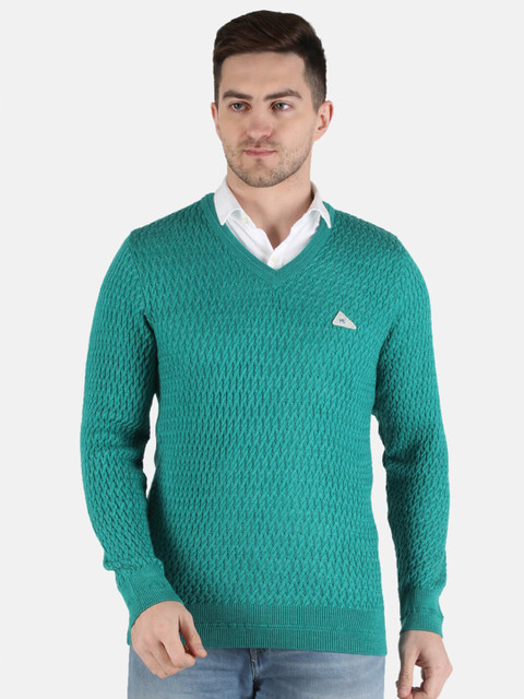 

Monte Carlo Men Teal Blue Cable Knit Wool Pullover