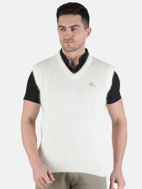 

Monte Carlo Men White Ribbed Woolen Sweater Vest