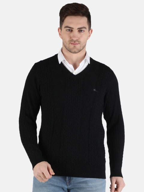 

Monte Carlo Men Black Pure Wool Cable Knit Pullover