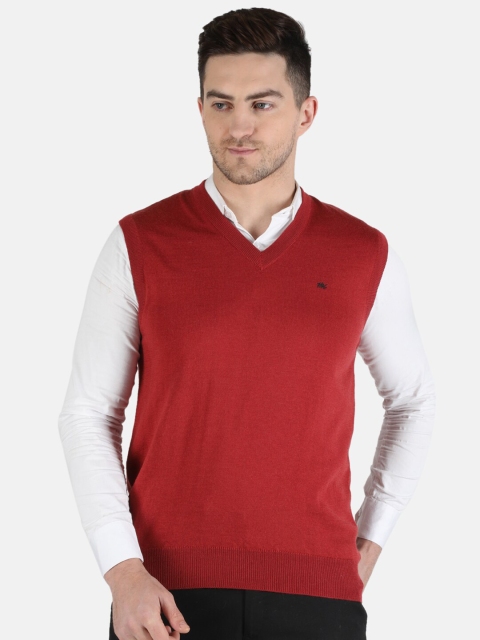 

Monte Carlo Men Red Solid Woollen Sweater Vest