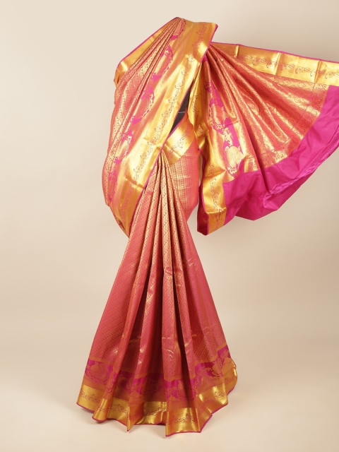 

Pothys Pink & Gold-Toned Ethnic Motifs Zari Art Silk Saree