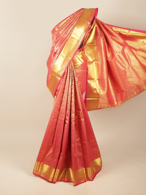 

Pothys Pink & Gold-Toned Paisley Zari Art Silk Saree