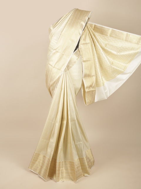 

Pothys White & Gold-Toned Woven Design Zari Art Silk Saree