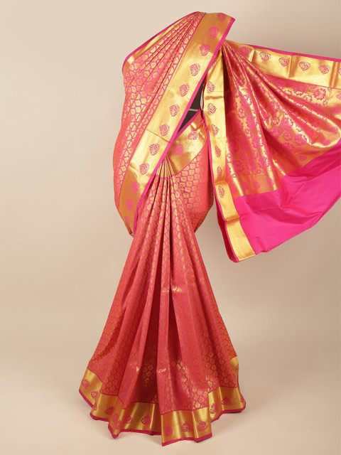 

Pothys Pink & Gold-Toned Ethnic Motifs Zari Art Silk Saree