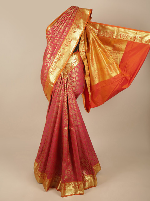 

Pothys Pink & Gold-Toned Ethnic Motifs Zari Art Silk Saree