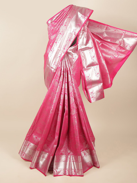 

Pothys Pink & Silver-Toned Woven Design Zari Art Silk Saree
