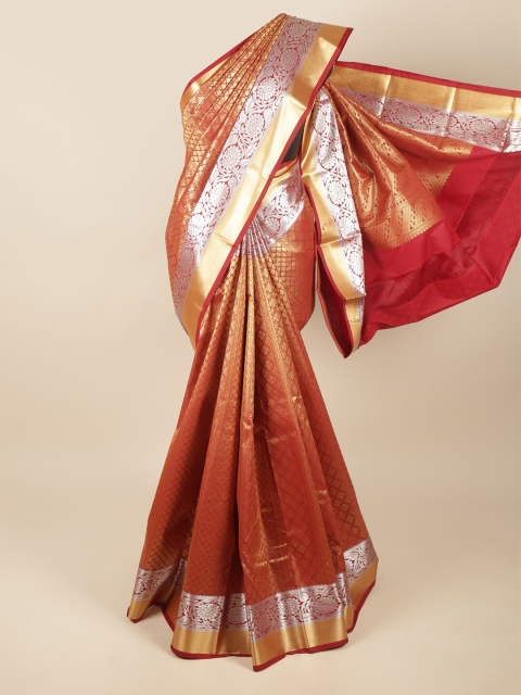 

Pothys Maroon & Gold-Toned Ethnic Motifs Art Silk Saree