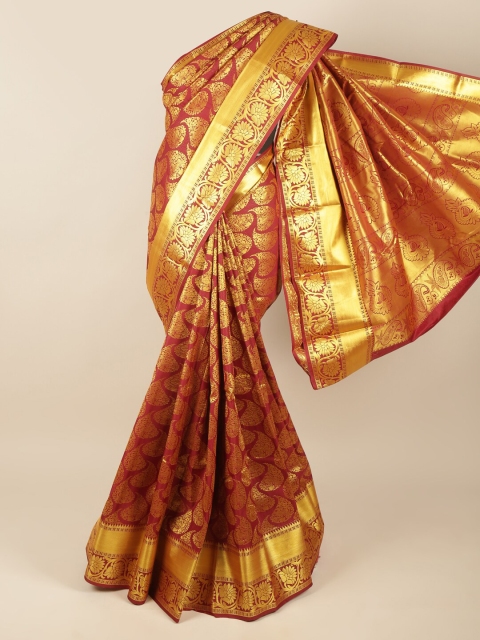 

Pothys Maroon & Gold-Toned Ethnic Motifs Zari Art Silk Saree