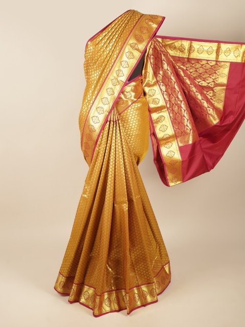 

Pothys Mustard & Gold-Toned Ethnic Motifs Zari Art Silk Saree