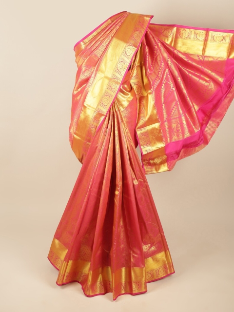 

Pothys Pink & Gold-Toned Ethnic Motifs Zari Art Silk Saree