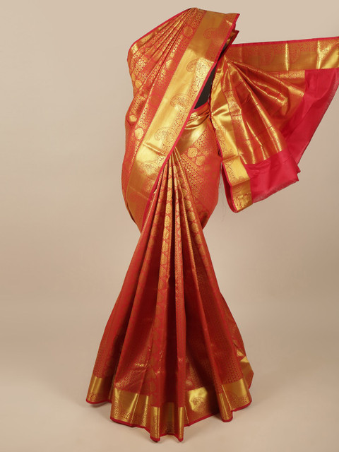 

Pothys Red & Gold-Toned Woven Design Art Silk Saree